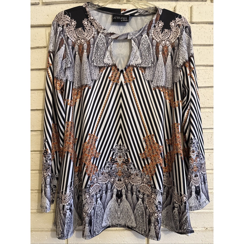 Attitudes by Renee Long Sleeve Swing Top With Keyhole Neck  Womens Sz.‎ Small